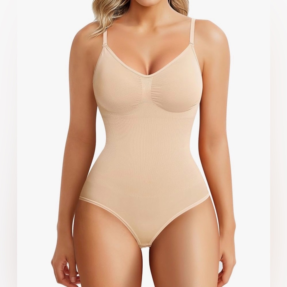 💜Womens' Seamless Sleeveless V-Neck Bodysuit Shapewear Tummy Control SizeSmall